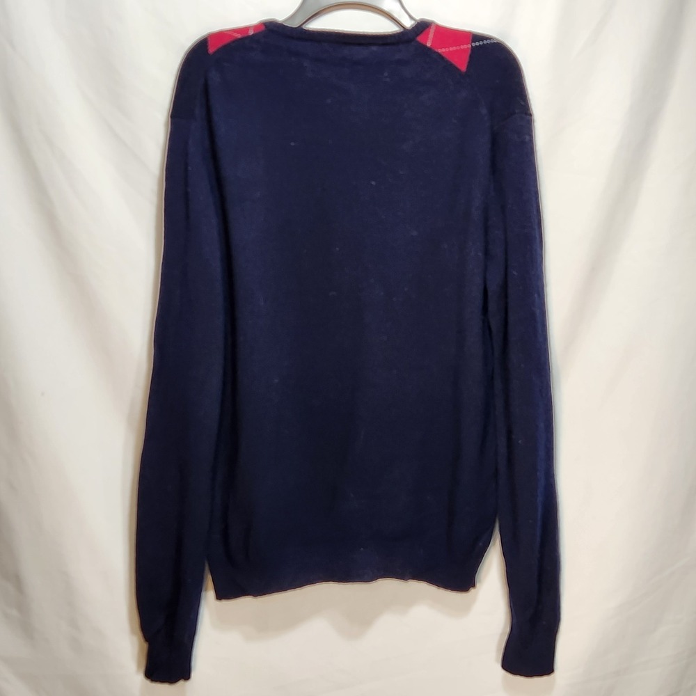 Woolovers Mens Pure Lambswool Vee Neck Argyle Size Medium Navy/Red Pullover Prep - Picture 2 of 5